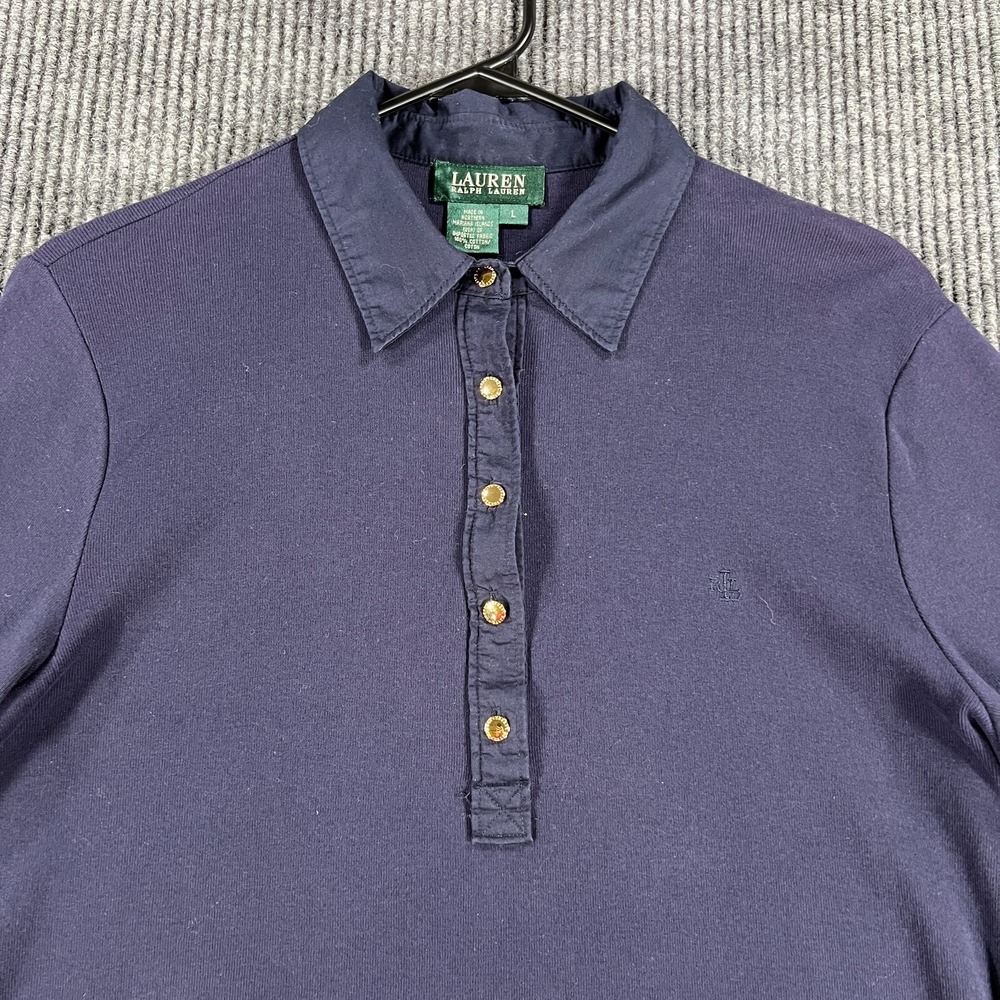 Lauren Ralph Lauren Shirt Womens Large Blue Long Sleeve Collard Casual Dressy